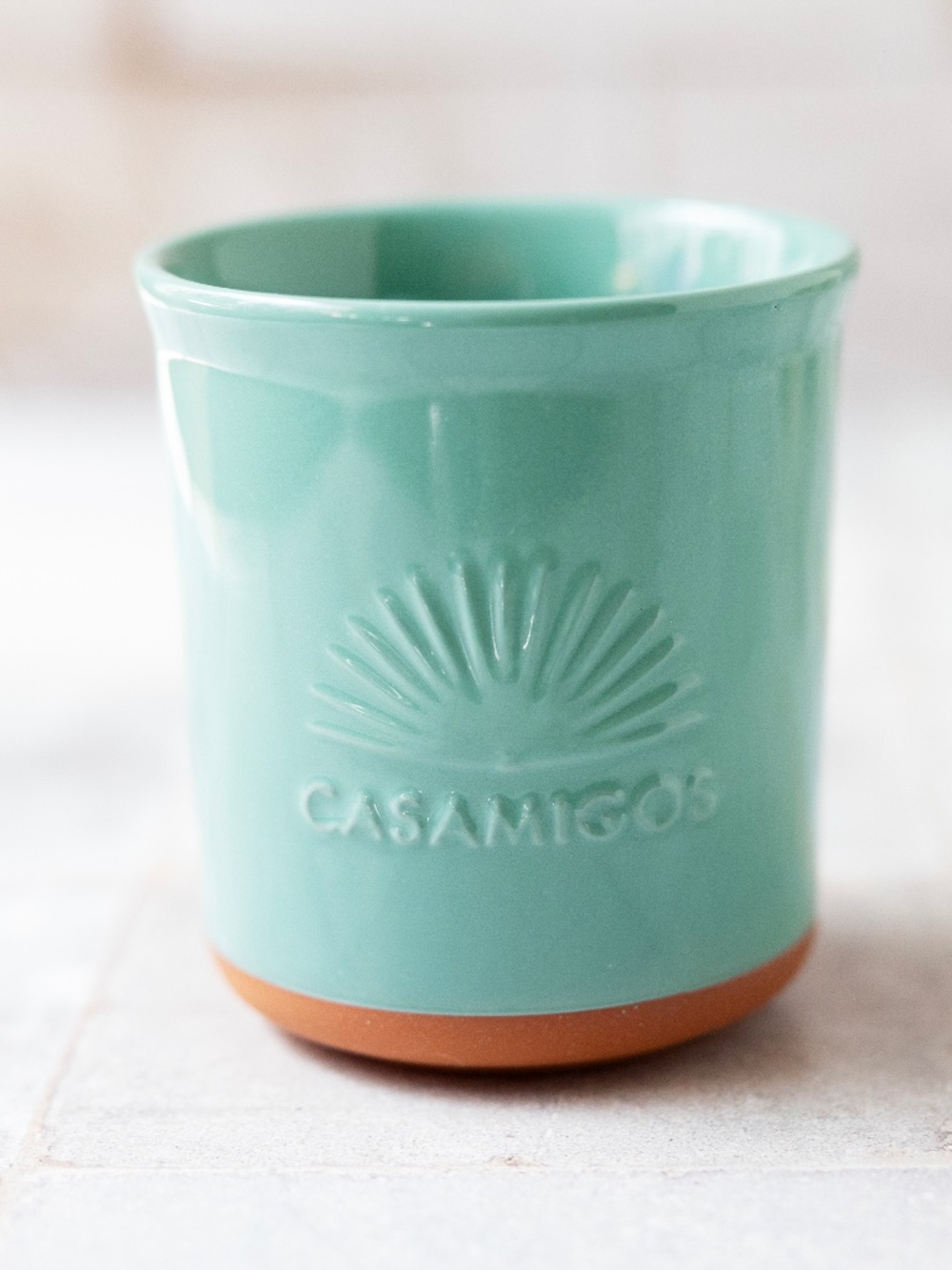 Casamigos Ceramic Pottery Cup Blue Teal Turquoise Tumbler Embossed Logo Barware